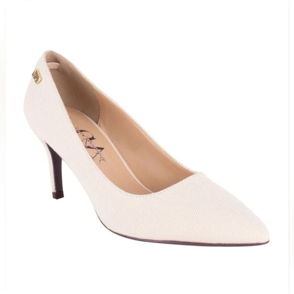 GV Cotton Denim Women's Cream 3" Classic High Heels Cushioned Logo NIB Size 10 - Picture 2 of 4